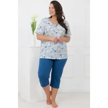 Dámské oblečení Dámské 3/4 pyžamo Italian Fashion Samoa - bavlna Světlemodrá-tmavěmodrá 2XL