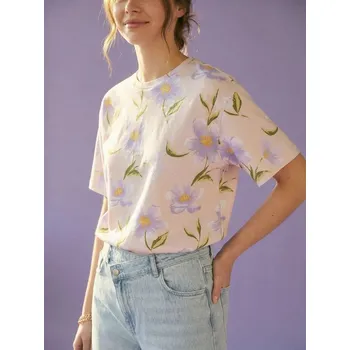 Sinsay - Bavlněné tričko s květinovým motivem - jiné - 155HA-ML2 - 155HA-ML2-L