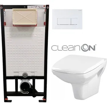 Klozet DEANTE Podomítkový rám, pro závěsné WC mísy + SLIM tlačítko bílé + WC CERSANIT CLEANON CARINA + SEDÁTKO CST_WC01 A51P CA1