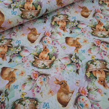 Pro útulný domov bavlněná látka velikonoční KRÁLÍČCI V KOŠÍČKU