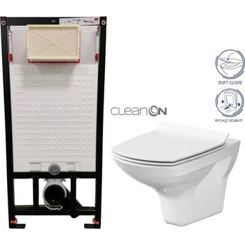 Klozet DEANTE Podomítkový rám, pro závěsné WC mísy bez tlačítka + WC CERSANIT CLEANON CARINA + SEDÁTKO CST_WC01 X CA3