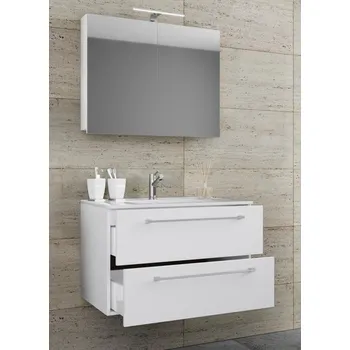 Koupelnový nábytek VCM 3dílná umyvadlová skříňka Badinos 2 zásuvky 80 cm se zrcadlem, bílá 488395