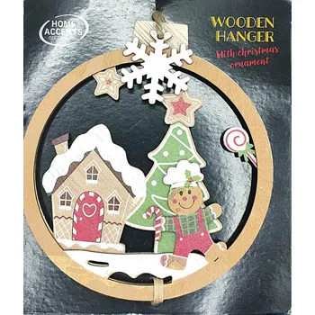 Vánoční dekorace Dřevěná závěsná ozdoba vánoční ve tvaru vánoční baňky Ø 11 cm