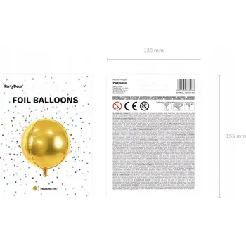 Balónek Fóliový balónek PartyDeco koule 40 cm zlatý