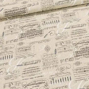 Směsové plátno 8859/001 psaní a noty na režné 1,4/1 m