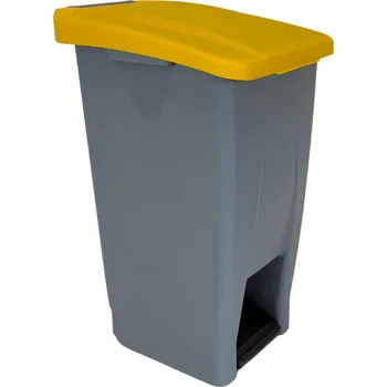 Odpadkový koš Denox nášlapný odpadkový koš na tříděný odpad 60 L, žluté víko, plastový s kolečky