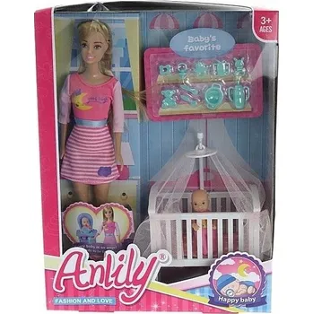 Panenka Panenka 29 Cm s postýlkou a mini panenkou