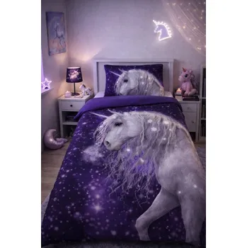 Povlečení BrandMac Dětské bavlněné povlečení UNICORN-JEDNOROŽEC 140×200cm, 70×90 cm fialové