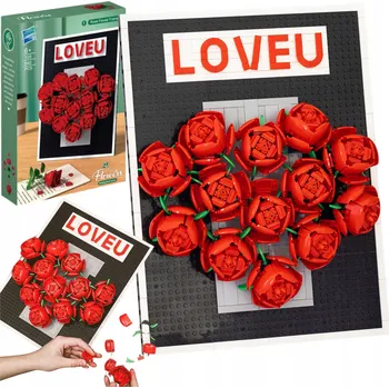 ostatní stavebnice STAVEBNICE VĚČNÉ KVĚTINY RŮŽE KYTICE ČERVENÉ RŮŽE V RÁMU 848 DÍLŮ JAKO DÁREK