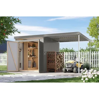 Zahradní domek plechový domek KARIBU IRIDIUM 2 + přístavek 200 cm (48468) šedý