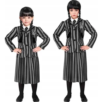 Karnevalový kostým KOSTÝM MALÁ TEMNÁ DÍVKA PRO DĚTI PŘEVLEK HALLOWEEN KOSTÝM VELIKOST 140