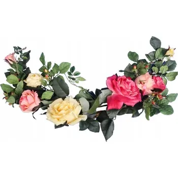 Obraz DEKORACE S RŮŽEMI ROHOVÁ GIRLANDA KVĚTINOVÁ RŮŽOVO ŽLUTÁ NA STĚNU DVEŘE