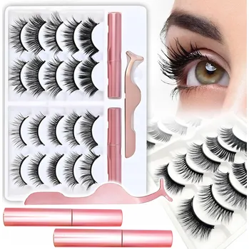 Umělé řasy Magnetické Řasy 10 PÁRŮ Umělé DLOUHÉ Sada XXXL + PINZETA + 2X EYELINER