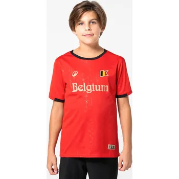 Fotbal KIPSTA Dětský fotbalový dres pro fanoušky Belgie 7 LET ČERNÁ|ČERVENÁ