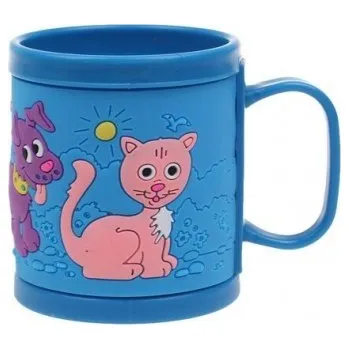 Hrnek dětský plastový (modrý pejsek a kočička)