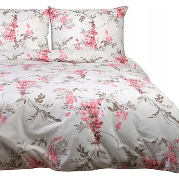 Povlečení Povlečení bavlněné 140x200 COTTONLOVE květy listy bílé růžové barevné