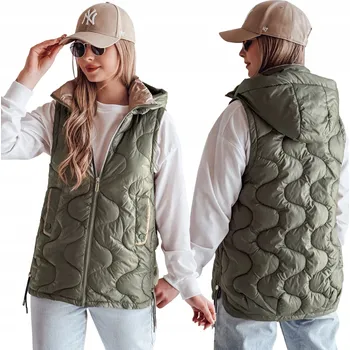 Dámská prošívaná přechodová vesta s kapucí zelená TY4877 - M