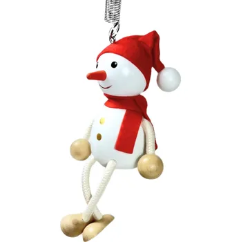 Figurka KROKIDO Sněhulák s čepicí - ručně malovaná dřevěná figurka na pružině