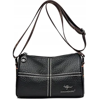 Kabelka DÁMSKÁ KOŽENÁ KABELKA PŘES RAMENO ČERNÁ PROSTORNÁ MĚSTSKÁ TAŠKA S MNOHA KAPSY