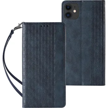 Pouzdro na mobilní telefon Hurtel Magnetický kryt pro iPhone 12 s peněženkou a mini přívěskem na šňůrku modrý