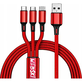 Datový kabel Kabel Webski USB - USB typ C / microUSB / Lightning 1,2 m červený