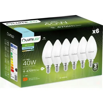 Žárovka 6x LED žárovka E14 Svíčka B35 5W = 40W 470lm 4000K Neutrální bílá 180° LUMILED