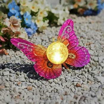 Vánoční dekorace WENKO LED Solární dekorace Motýl, růžovo-zlatá barva 497674