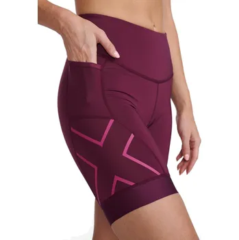 Dámské kraťasy 2XU Dámské kraťasy 2XU Core 7" Tri Short - Mulberry/Festival - XS RŮŽOVÁ|ČERVENÁ