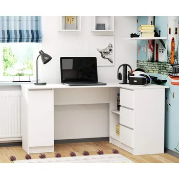 Psací stůl Rohový psací stůl SILAN - bílý, pravé provedení