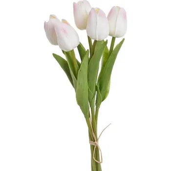 umělá květina Tulipán pěnový 5 ks - bílá/růžová