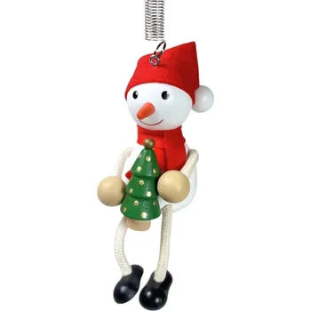 Figurka KROKIDO Sněhulák s vánočním stromečkem - ručně malovaná dřevěná figurka na pružině