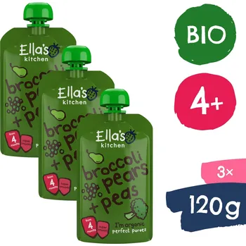 Dětská výživa Ella's Kitchen BIO Hruška, hrášek a brokolice 3× 120 g