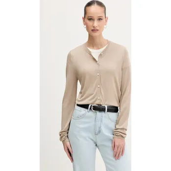 Dámský svetr HUGO kardigan ženský s příměsí hedvábí Sessiry 50561176 béžová 08X, vel. M