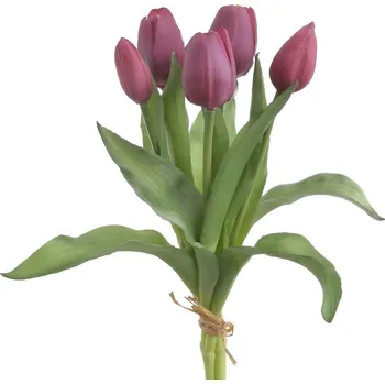 umělá květina Svazek tulipánů 5 ks - tmavě růžová
