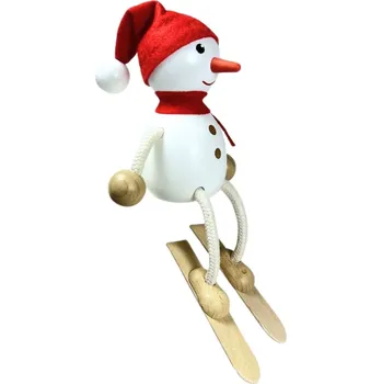 Figurka KROKIDO Sněhulák na lyžích - ručně malovaná dřevěná figurka