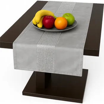 ubrus Běhoun na stůl VELUROVÝ s CIRKONY 40x220 světle šedý dekorativní do obývacího pokoje