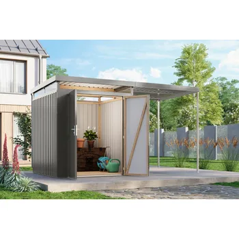 Zahradní domek plechový domek KARIBU AURUM 2 + přístavek 200 cm (53677) šedý