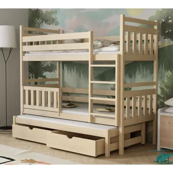 Dětská postel Dětská patrová postel z masivu borovice PETR s přistýlkou a šuplíky - 180x80 cm - PŘÍRODNÍ BOROVICE