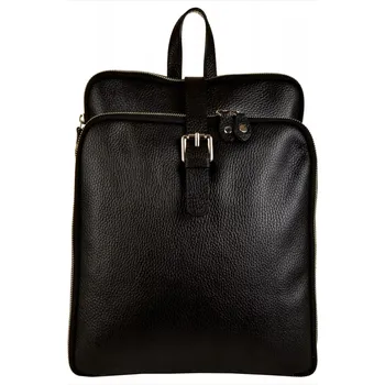 Městský batoh Borse in Pelle batoh Černý kožený batoh z pravé kůže, vyrobený v Itálii [SKU]