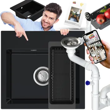 Granitový dřez Granitový dřez jednokomorový černý, 1 komora, bez odkapávače, sifon 6v1