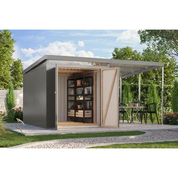 Zahradní domek plechový domek KARIBU IRIDIUM 3 + přístavek 200 cm (48497) antracit