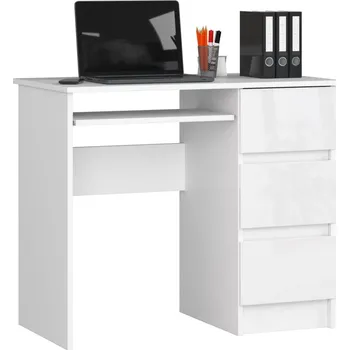 Počítačový stůl Psací stůl ZORLAN - bílý / bílý lesklý, pravé provedení