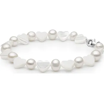 Náramek Stříbrný náramek Charee s přírodními perlami a perleťovými srdíčky GRP254104BWP