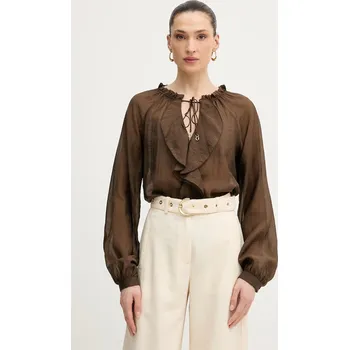 Dámská halenka Guess halenka s volánkem ženská MAELYS W6GH28.W1844 hnědá 88X, vel. XS