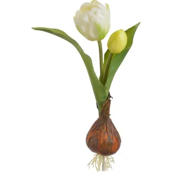 umělá květina Tulipán s cibulkou - krémová/zelená