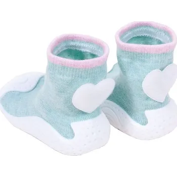 YO Ponožky s gumovou podrážkou - ponožkoboty dívčí - tyrkysové se srdcem, velikost: 22
