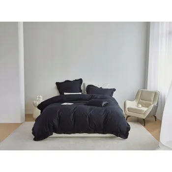 Povlečení Černé Tmavé Povlečení Ruffy Premium 100% Bavlna 160x200 + 2 Povlaky na Polštáře