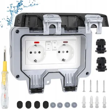 Elektrická zásuvka Dvojitá vodotěsná zásuvka šedá IP66 s uzemněním