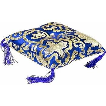 Palička Polštářek pod zpívající mísu modrý se zlatou výšivkou 12 cm cca 12 x 12 cm