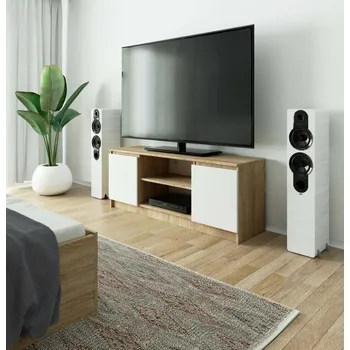 Televizní stolek TV stolek s dvířky YMARIN - bílý / dub sonoma
